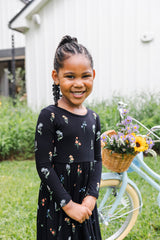 Long Sleeve Twirl Dress in Midnight Wildflower