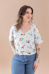 Women's Oversized V-Neck Tee in Winnie the Pooh Hundred Acre Wood