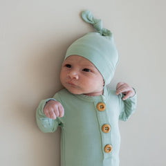 Knotted Day Gown with Hat Set in Sage