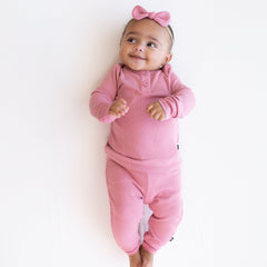 Ribbed Infant Henley Set in Apple Blossom