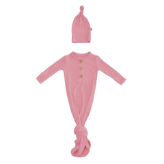 Ribbed Knotted Day Gown with Hat Set in Apple Blossom