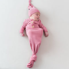 Ribbed Knotted Day Gown with Hat Set in Apple Blossom