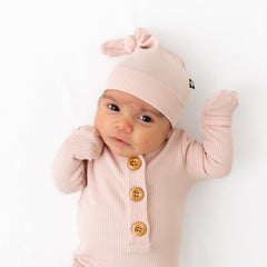 Ribbed Knotted Day Gown with Hat Set in Blush