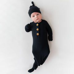 Ribbed Knotted Day Gown with Hat Set in Midnight