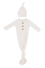 Ribbed Knotted Day Gown with Hat Set in Oat