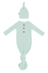 Ribbed Knotted Day Gown with Hat Set in Sage