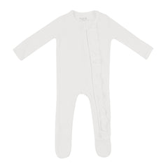Ribbed Ruffle Zipper Footie in Cloud