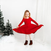 Long Sleeve Twirl Dress in Cardinal
