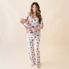 Women's Oversized V-Neck Tee in Blush Butterfly