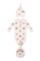 Knotted Day Gown with Hat Set in Retro Rainbow