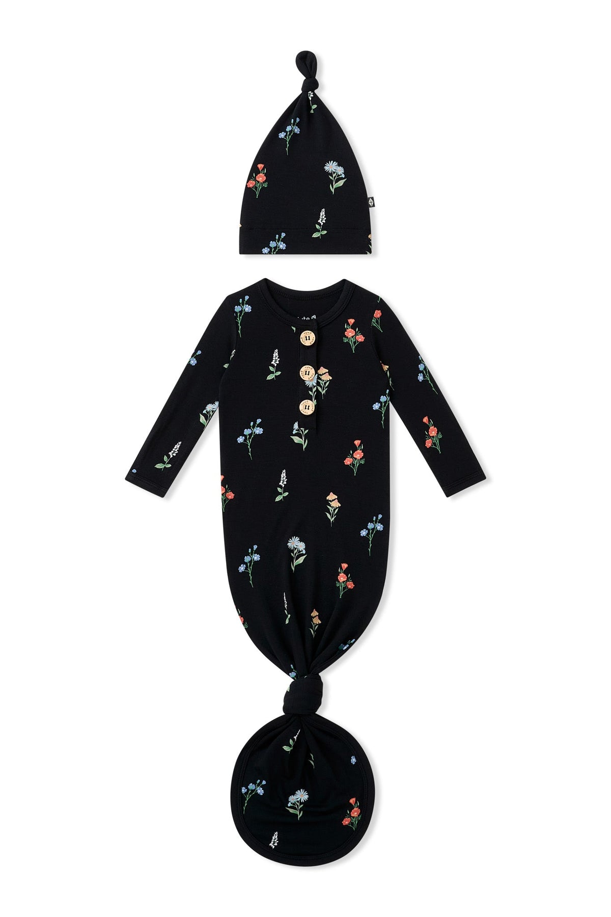 Knotted Day Gown with Hat Set in Midnight Wildflower