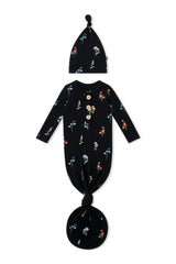 Knotted Day Gown with Hat Set in Midnight Wildflower