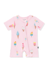 Zipper Shortall Romper in Sakura Ice Cream
