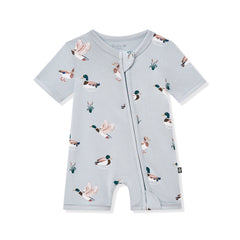 Zipper Shortall Romper in Mallard Duck
