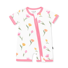 Zipper Shortall Romper in Tulip