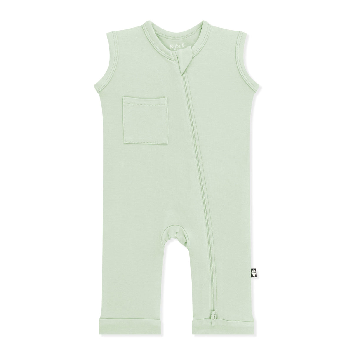 Zippered Sleeveless Romper in Basil
