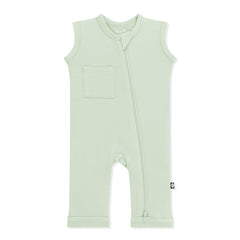 Zippered Sleeveless Romper in Basil
