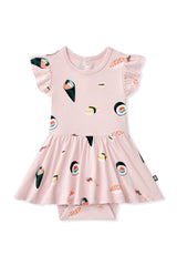 Twirl Bodysuit Dress in Blush Sushi