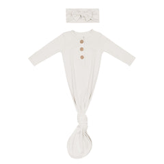 Knotted Day Gown with Bow Set in Oat