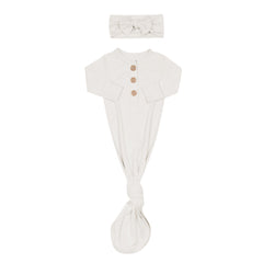 Knotted Day Gown with Bow Set in Oat