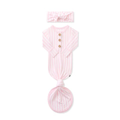 Knotted Day Gown with Bow Set in Small Sakura Stripe