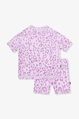 Toddler Biker Short Set in Thistle Leopard