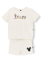 Short Sleeve Jogger Set in Mickey and Friends on Ecru