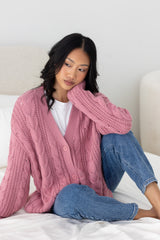 Cable Knit Adult Cardigan in Apple Blossom