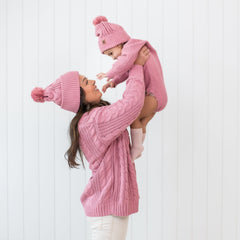 Chunky Cable Knit Beanie in Apple Blossom