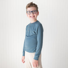 Long Sleeve Toddler Henley Tee in Atlantic