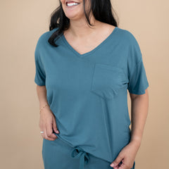 Women's Oversized V-Neck Tee in Atlantic