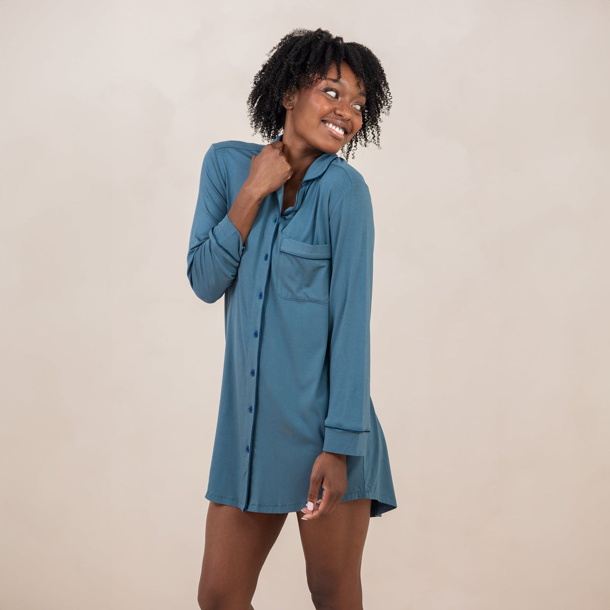 Long Sleeve Women’s Nightshirt in Atlantic