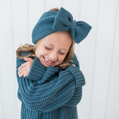 Chunky Knit Bow Headband in Atlantic