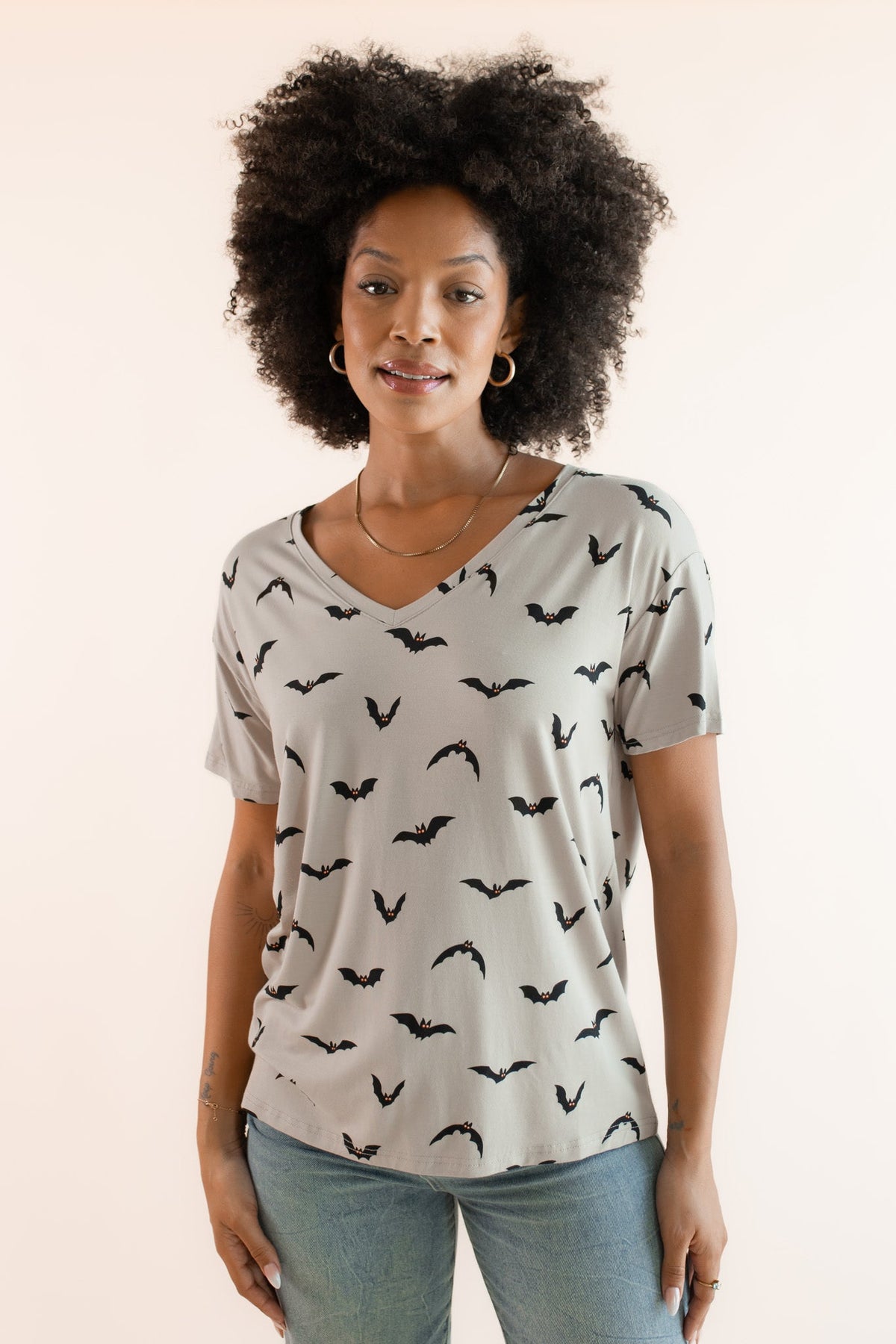 Women's Oversized V-Neck Tee in Bats