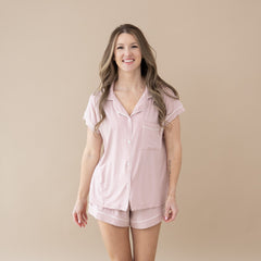 Women’s Short Sleeve Pajama Set in Blush with Cloud Trim