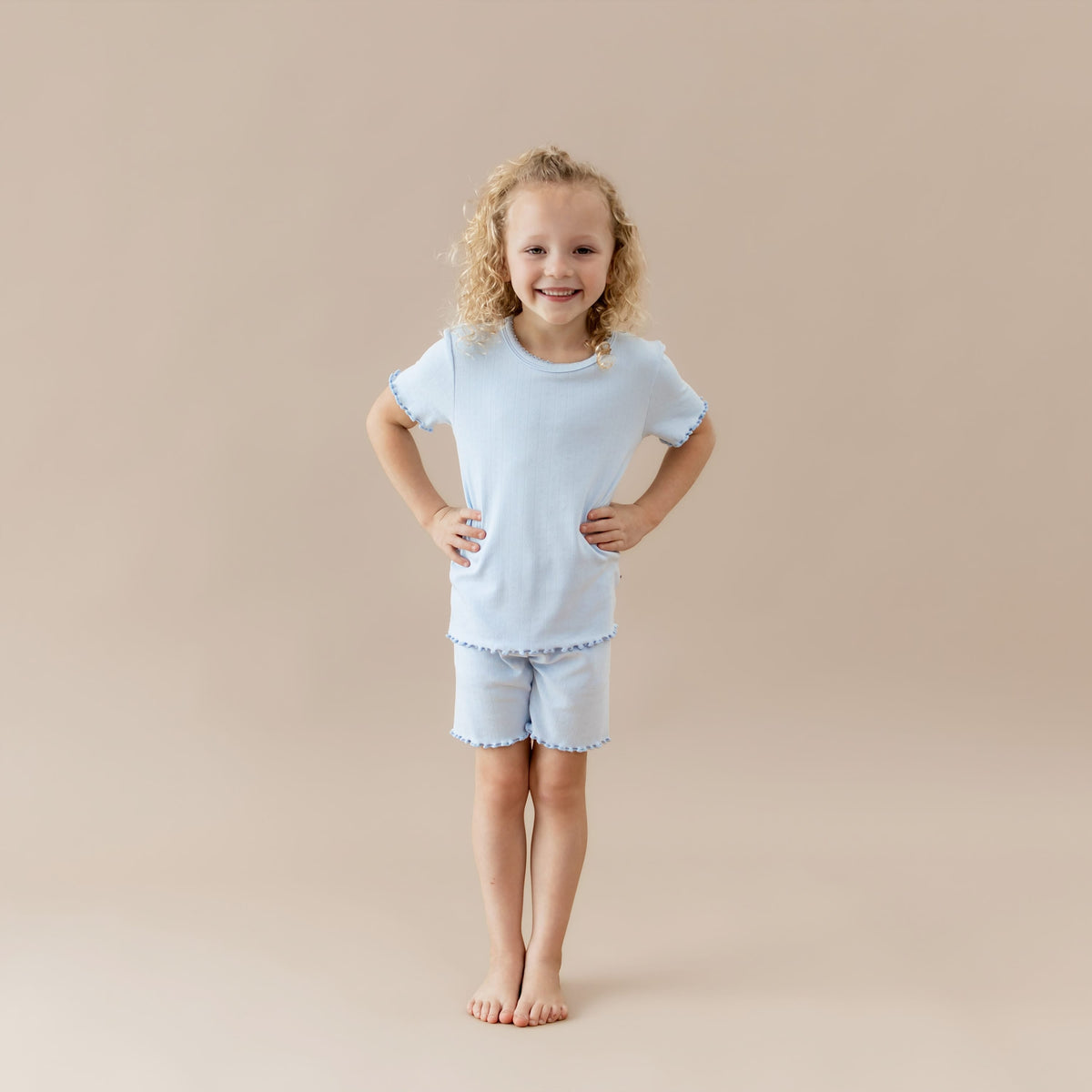 Pointelle Short Sleeve Set in Breeze