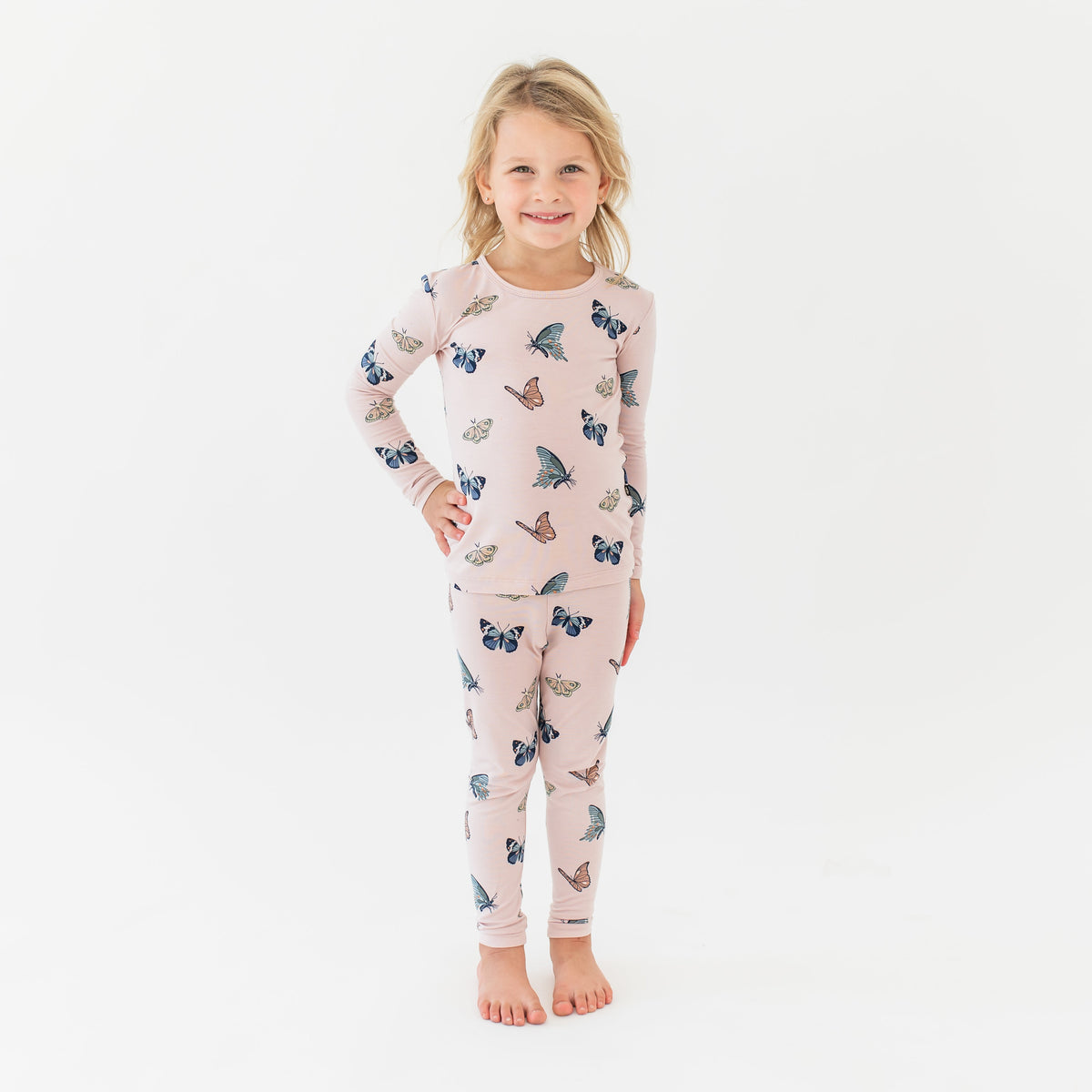 Long Sleeve Pajamas in Blush Butterfly