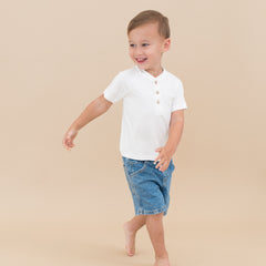 Short Sleeve Toddler Henley Tee in Cloud