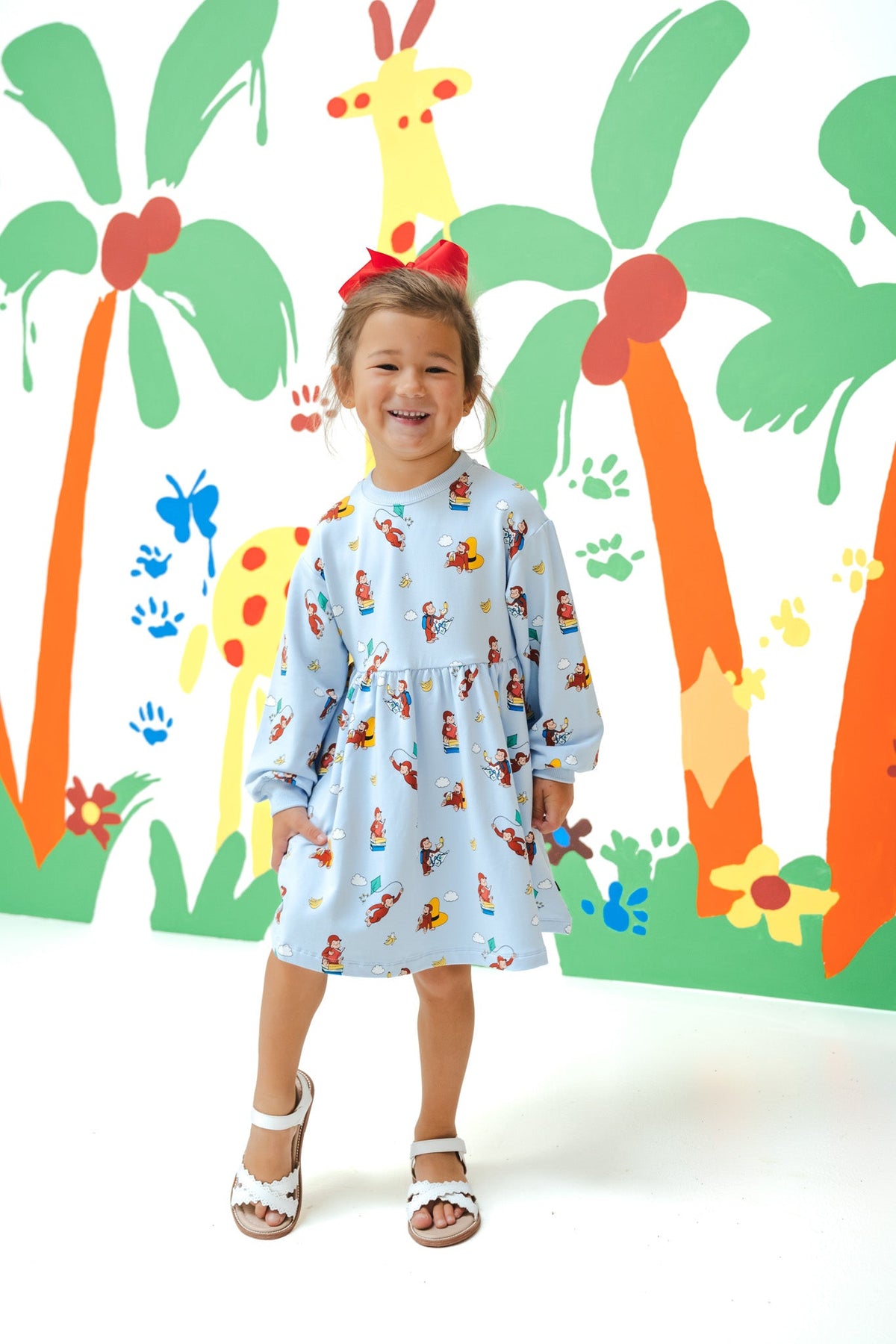 Long Sleeve Skater Dress in Curious George