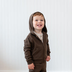Fleece Zip Up Hoodie in Espresso