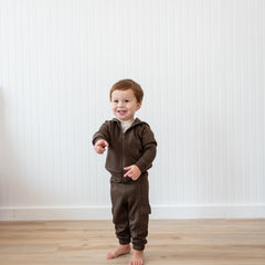 Fleece Zip Up Hoodie in Espresso