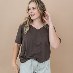Women's Oversized V-Neck Tee in Espresso
