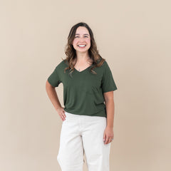 Women's Oversized V-Neck Tee in Fir