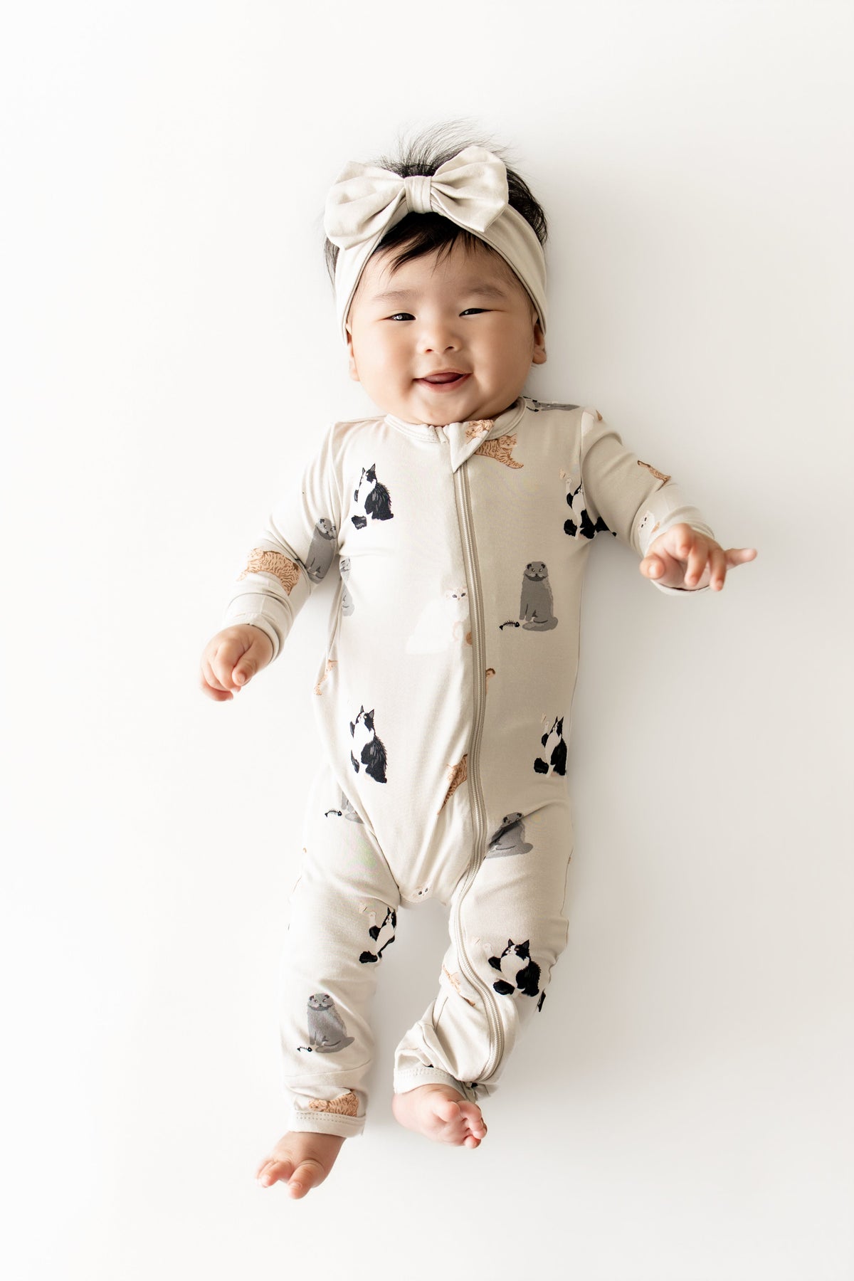 Zippered Romper in Fluffy Cat