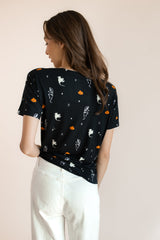 Women's Oversized V-Neck Tee in Halloween Friends