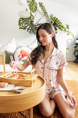 Women's Short Sleeve Pajama Set in Blush Sushi