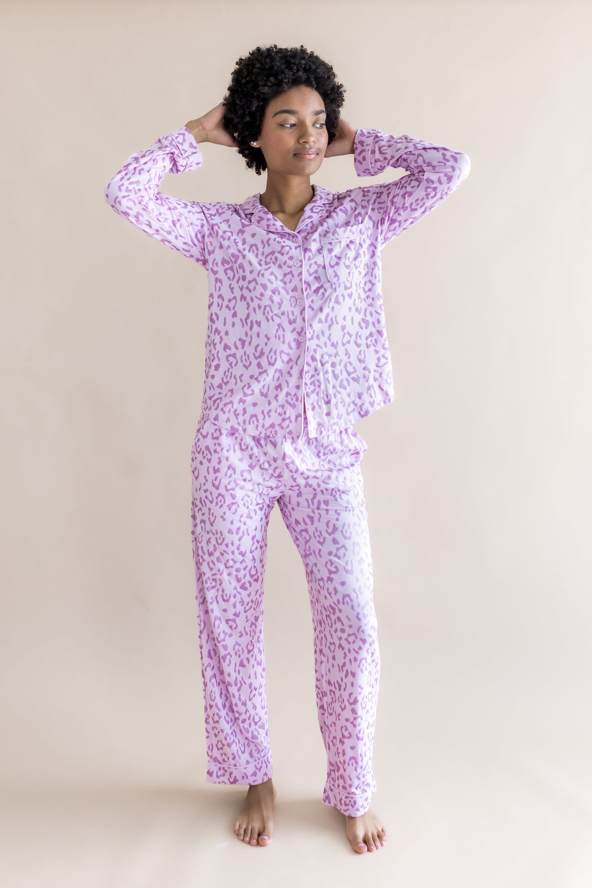 Long-Sleeved Women's Pajama Set in Thistle Leopard