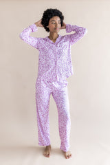 Long-Sleeved Women's Pajama Set in Thistle Leopard