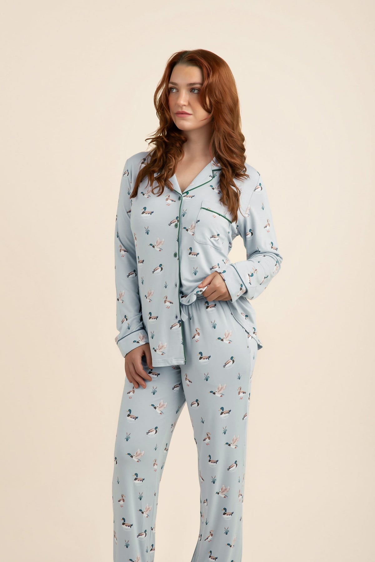 Long-Sleeved Women's Pajama Set in Mallard Duck