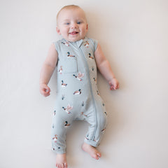 Zippered Sleeveless Romper in Mallard Duck